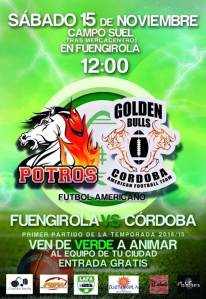 Cartel del partido Fuengirola Potros - Córdoba Golden Bulls
